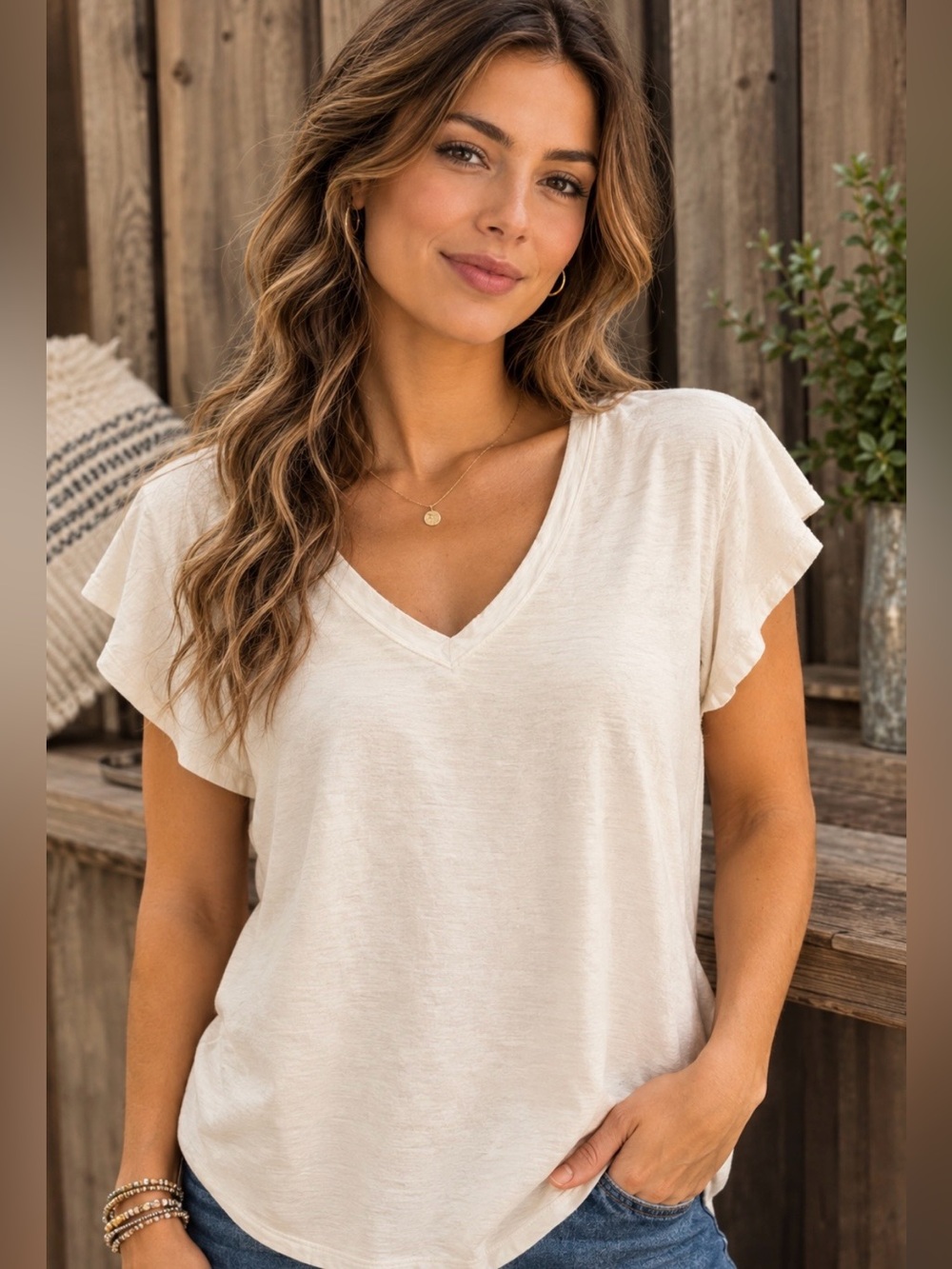 Universal Thread Women's Cream V-Neck Top